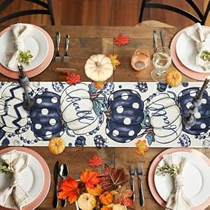 Fall Table Runner, Thanksgiving Blue Pumpkin Polka Dot Tabletop Runner Autumn Harvest Seasonal Holiday Table Decoration for Farmhouse Kitchen Dinning Indoor Home Party Decor 13x72in Fall Table Runner Thanksgiving Blue Pumpkin Polka Dot Tabletop Runner Autumn Harvest Seasonal Holiday Table Decoration for Farmhouse Kitchen Dinning Indoor Home Party Decor 13x72in