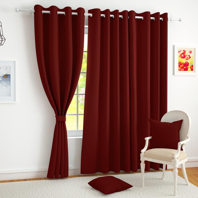 Story@Home Customisable Blackout Curtains 4 to 9 Feet Long Room Darkening, Noise Reducing, Window,Door, Long Door Curtain Plain,Maroon, 100% Opacity
