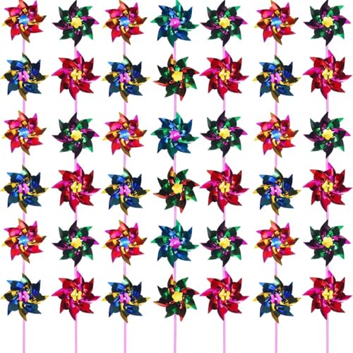 50 Pcs Plastic Rainbow Pinwheel for Kid Party Pinwheels DIY Lawn Windmill Set for Teenagers Toy Garden Party Lawn Decor, Assorted Color
