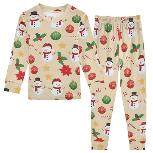 Pajama Sets Long Sleeve Christmas Pattern with Snowmen Ball Soft Comfy Sleepwear 2 Piece PJS 3-8T