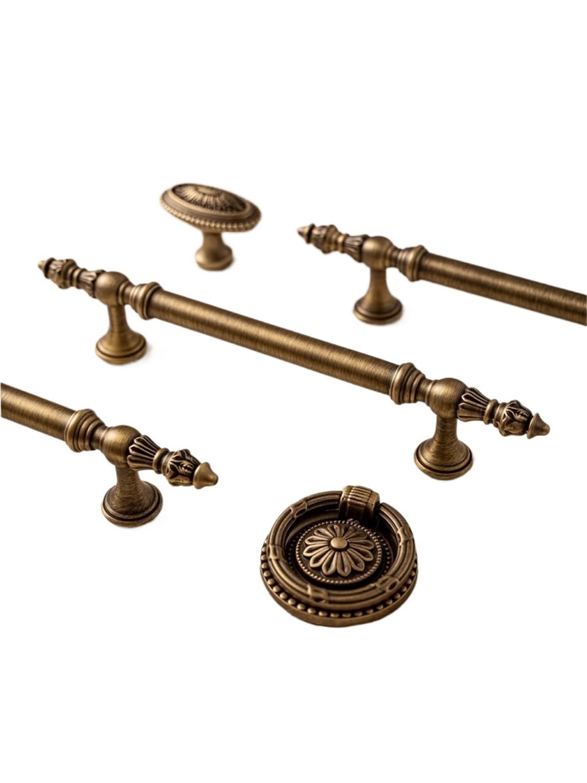 Qvorlth Vintage Cabinet Pulls Antique Brass Kitchen Cabinet Handle Vintage Luxury Bronze Pull Furniture Wardrobe Drawer Knob(Pitch-row-128mm)