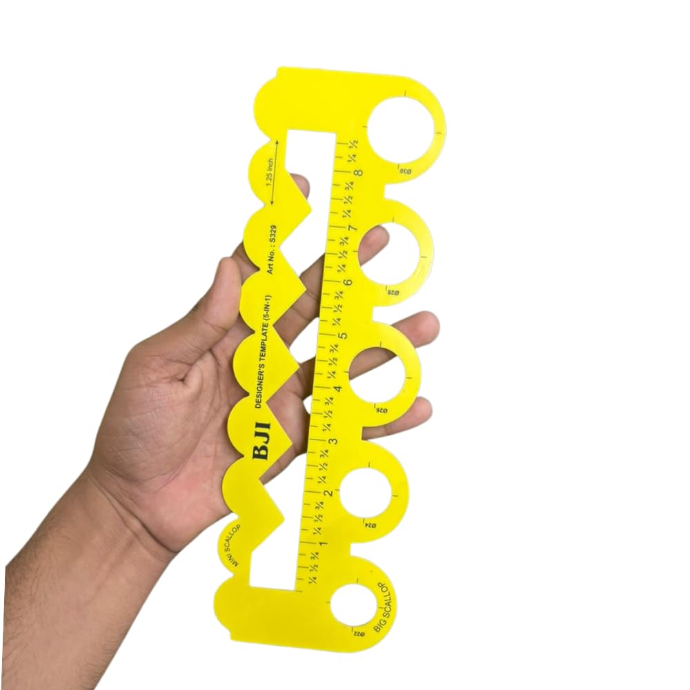 Cartell Fashion Scale Combo (2-Piece), Yellow 5-in-1 Unbreakable Scallop Ruler with 30cm Straight Scale for Pattern Making, Sewing, Drafting, DIY Crafts 4