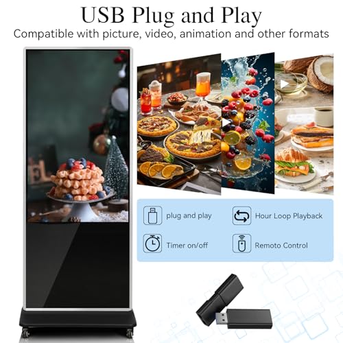 Image of 55 inch Digital Signage Display Kiosk Indoor Floor Standing Advertising | 2K Touchscreen Android 14 4 + 32 Storage, USB WiFi HDMI Bluetooth Input, Smart Split Screen, Free CMS, Life over 50,000 hours