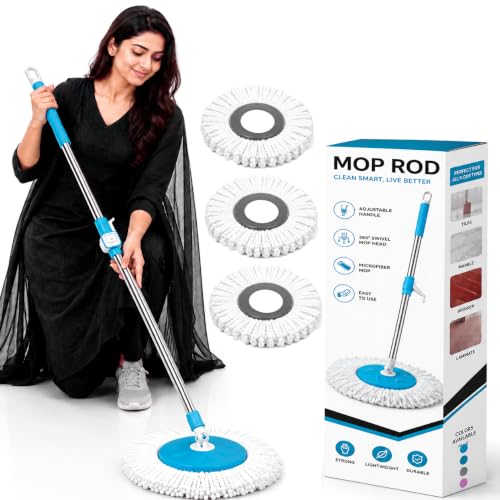 Image of Mi|Ton Spining Mop Set | 1 Year Lock Warranty ON Side|Adjustable Heavy Duty Mop Rod for Floor Cleaning | Stainless Steel Handle & 3 Microfiber Refills - Blue