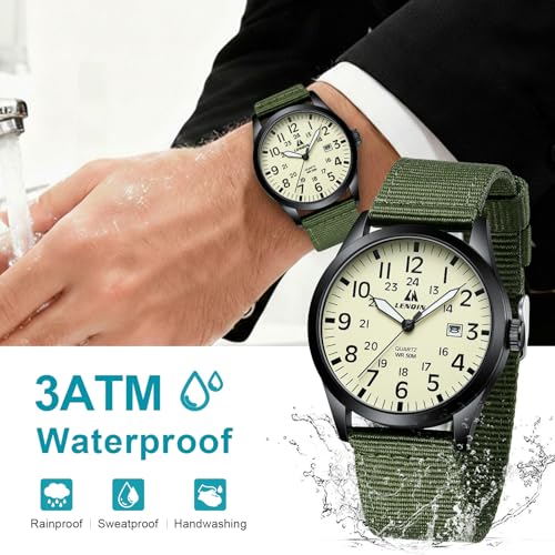 LN LENQIN Mens Watches Analog Quartz Watches Daily Waterproof Wrist Watches for Men Light Simple Field Watch with Date - Image 5