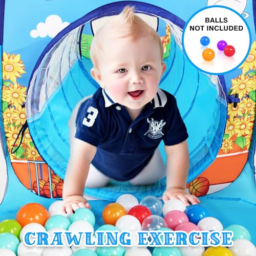 Image of PigPigPen 3 in 1 Kids Play Tent with Tunnel and Ball Pit for Boys Girls, Toddler Pop Up Playhouse Toy for Indoor Outdoor (Jungle 3pc Play Tent)