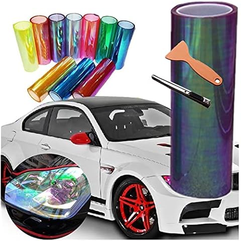 DIYAH 12 X 48 inches Self Adhesive Shiny Chameleon Headlights Tail Lights Fog Lights Films,Film Sheet Sticker,Tint Vinyl Film with Knife and Hand Tool (Purple) Cover