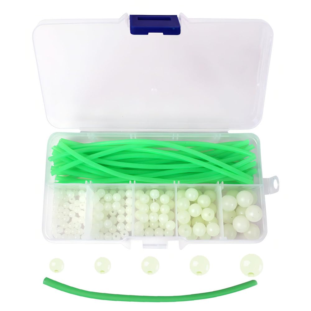 Luminous Fishing Beads, Plastic Glow Rig Beads with Luminous Silicone Tubes Glow Fishing Rigs Kit for Saltwater & Freshwater