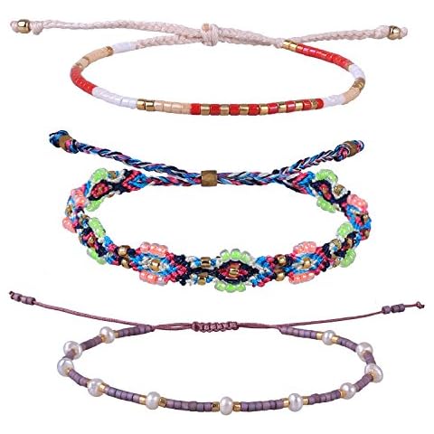 KELITCH 3 Pcs Womens Pearl Bracelets Color Friendship Bracelets Handmade Miyuki Beads Strand Bracelet Adjustable Charm Bracelets Cover