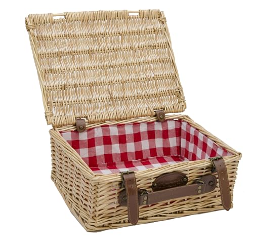 Les Jardins de la Comtesse - Valisette en Osier Naturel - Tissu à Carreaux Rouges et Blancs - Accessoire pour Le Pique-Nique - 39 x 29 x 15 cm