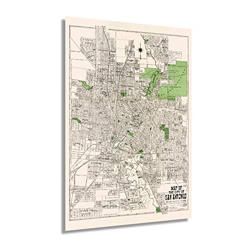 Historix Vintage 1924 San Antonio Map Poster - 24X36 Inch Vintage Map Of San Antonio Bexar County Texas Wall Art - Old San Antonio Street Map Including Suburbs Both North South - Tx Decor #TOP14