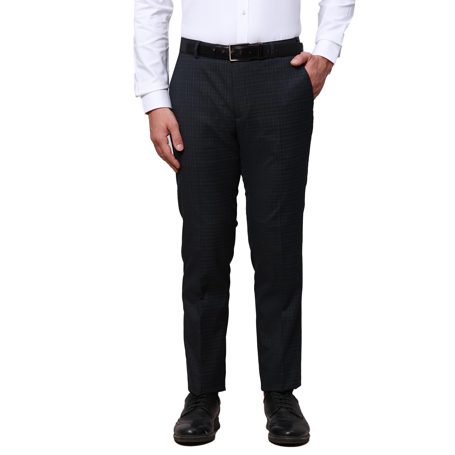raymond Men Slim Fit Checks Pattern Poly Viscose Blend Pleatless Formal Trouser-picture-28