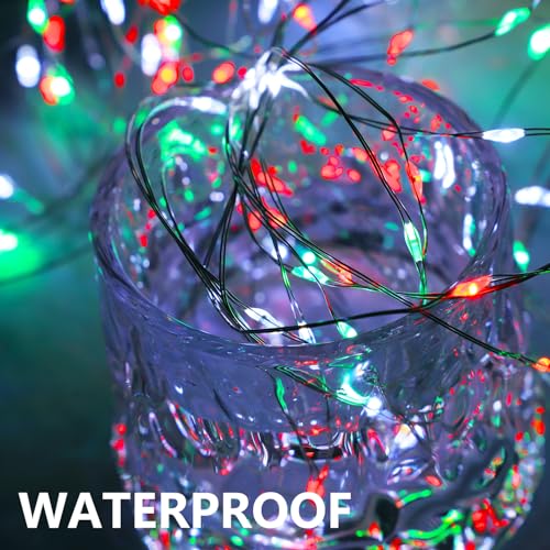 Image of Christmas Lights White Green Red String Lights, 4 Pack Totel 400LED Copper Lights Battery Operated Remote Control Fairy Lights for Xmas Tree, Party, Home, Indoor Outdoor Decor
