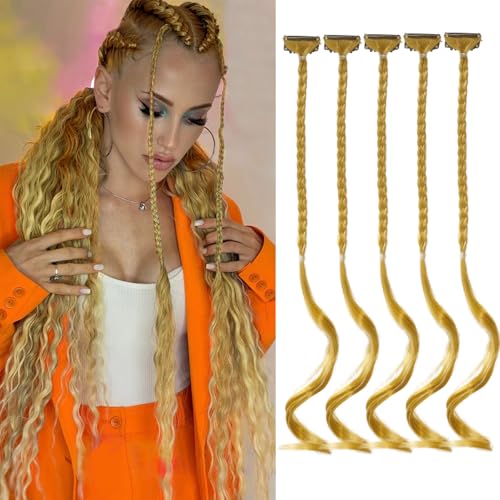 Braid Hair Extensions 5 PCS Boho Box Braiding Hair Extensions 22inch Clip in Hair Extensions Bohemian Braids with Curly Ends Goddess Box Braids Synthetic Hairpieces Blonde Hair Extension