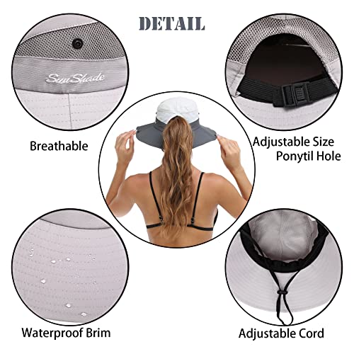 Image of Womens Summer Sun Hat Beach Hat Wide Brim Outdoor UV Protection Hat Foldable Cool Mesh Ponytail Bucket Hat
