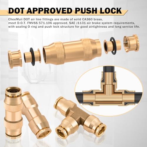 Image of CheeMuii 78 Pcs Brass DOT Air Line Fittings Kit Push Lock DOT Air Fittings 2-IN-1 43+35 Pcs Push to Connect Fittings NPT Thread & Quick Connect Air Hose Fittings Assortment