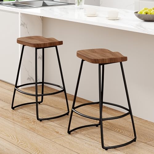 Image of Awonde 24 inch Backless Swivel Bar Stools Set of 2, Large Seat Counter Stools