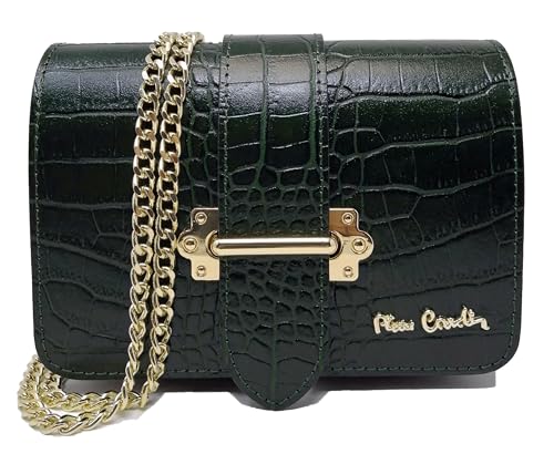 PIERRE CARDIN Bolso de mujer, piel auténtica, piel pequeña, de hombro, multifunción, elegante, bolso de mujer, de hombro, multifunción, bolsos de mujer, Verde bosque.
