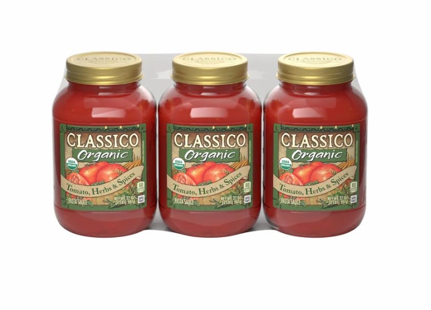 Classico Organic Pasta Sauce, 32 oz Jar (Pack of 3) - USDA Organic Tomato, Herb & Spices - Non GMO, Gluten Free, No Added Sugar - Authentic Italian Style Marinara for Pasta, Pizza & Dipping