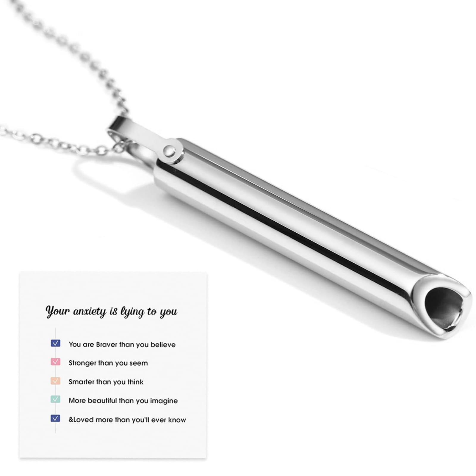 Breathing Necklace for Anxiety Relief Necklace Calming Down Mindful Necklace Meditation Exercise Jewelry Gifts for Men Women