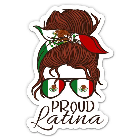 Proud Latina Stickers - 2 Pack - Waterproof Vinyl for Car, Phone, Water Bottle, Laptop - Messy Bun Mexican Girl Decals (2-Pack)