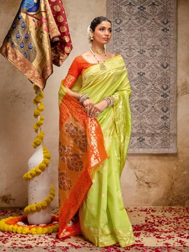 Image of SIRIL Women's Paithani jacquard Silk Saree |Chandrakor Paithani jacquard Saree With Unstitched Blouse Piece