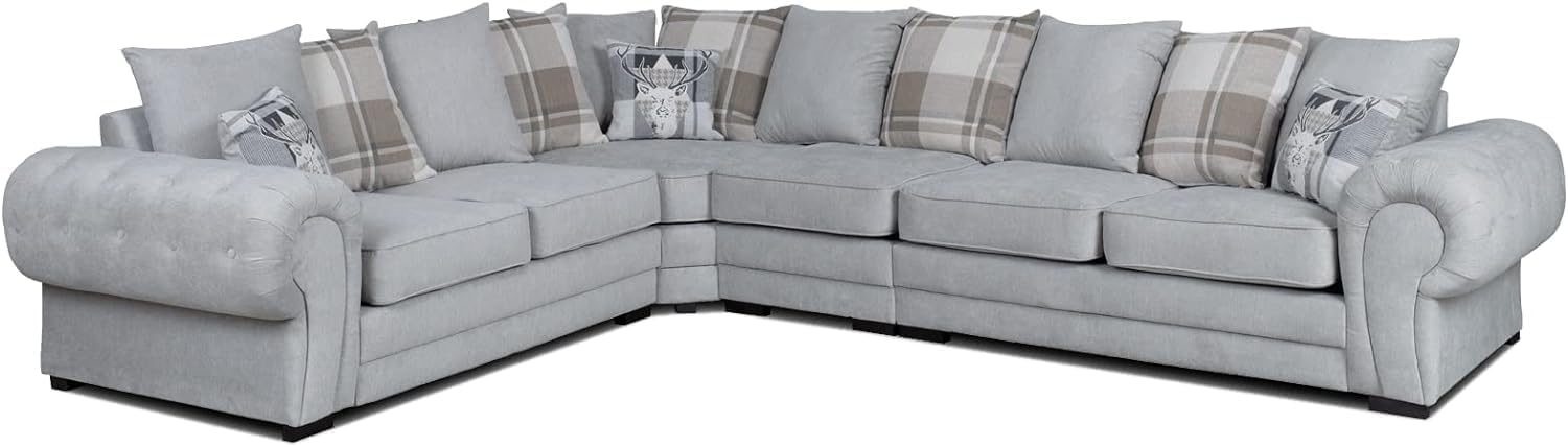 Verona Corner Settee - Comfy 3 C 2 corner Sofa Set - Modular Dual Arm 6 Seater Couch - Upholstered Left or Right Hand Sofa for Living Room Lounge Decor (Grey, Left Hand)