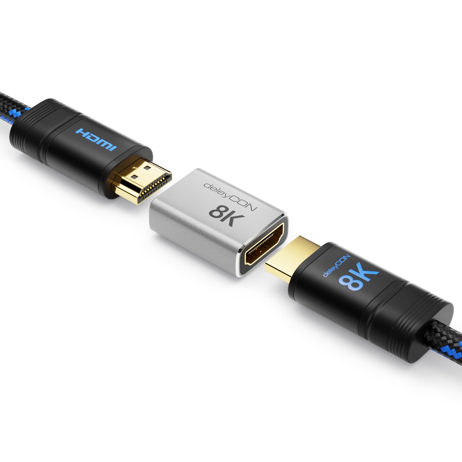 deleyCON 2 Pezzi Giunto HDMI 2.1 8K (48G, Ultra High Speed) Adattatore Accoppiatore 8K@60Hz 4K@120Hz 2K@144Hz/165Hz EARC HDCP 2.3/2.2 DTS:X per HDR Dolby Atmos TV PS5 Xbox Soundbar Monitor - Argento
