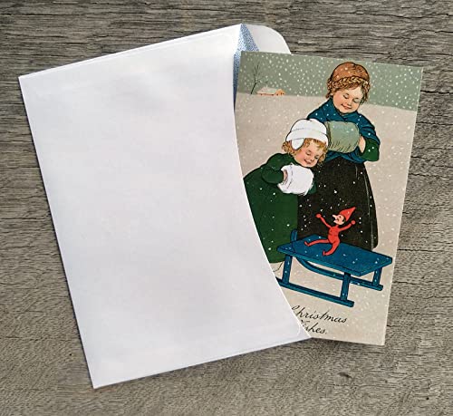 Image of PIXILUV HAPPY CHRISTMAS (Pack of 12) Notecards Small Greeting Cards # Cheerful Happy Children in Christmas Scenes ~ Vintage Christmas Postcards Reprint