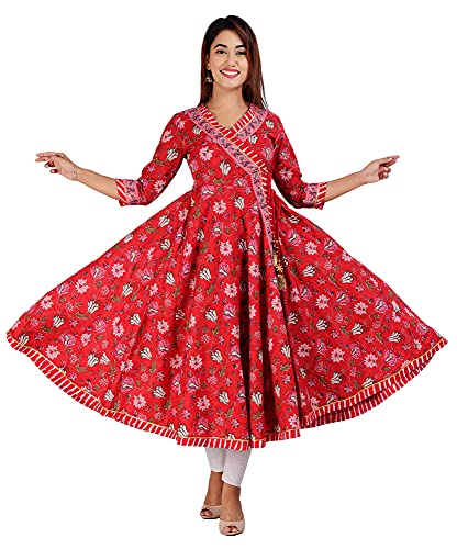 Image of Amazon Brand - Anarva Jaipuri Cotton Printed Angrakha /Angarkha /Front-Open Kurti for Women