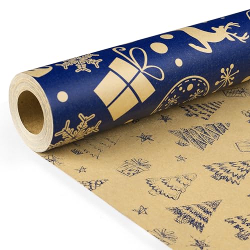 Christmas Wrapping Paper Roll Xmas Gift Wrap Luxury Wrapping Papers 43cm*10m Double-sides Kraft Present Wrap Ornament for Secret Santa Claus Party New Year Festive Holiday