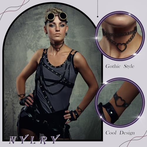 2PCS Black Choker Necklace for Women Leather Chokers Collar and Leash Set Goth Sexy Chokers for Women Heart Chain Choker Necklaces Jewelry Gift for Halloween Gothic Outfits Cosplay2