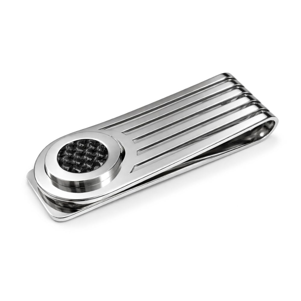 Fermasoldi Uomo in Acciaio Inox con Fibra di Carbonio – Accessorio Moderno ed Elegante – Clip Ferma Banconote a Molla per Soldi – Idea Regalo Uomo