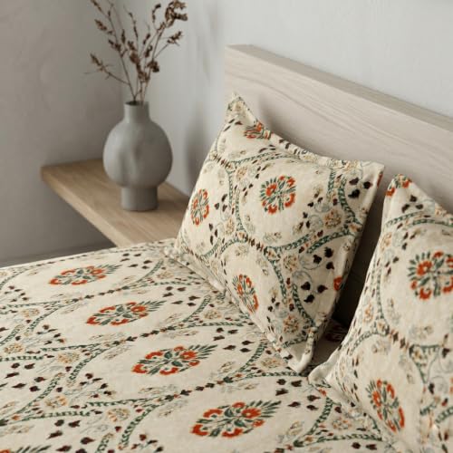Image of LOOMLYFE 300 TC Cotton Double Bedsheet with 2 Pillow Covers | 90x100 Inches King Size Bed Sheet | Soft, Breathable & Fade Resistant Bedding Set - BeigeJaipuri