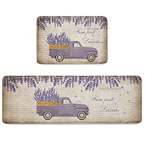 2 Stück Bauernhof-frische Lavendel-Küchenmatten, Anti-Ermüdungs-Komfortmatten für Küchenboden, wasserdicht, rutschfest…