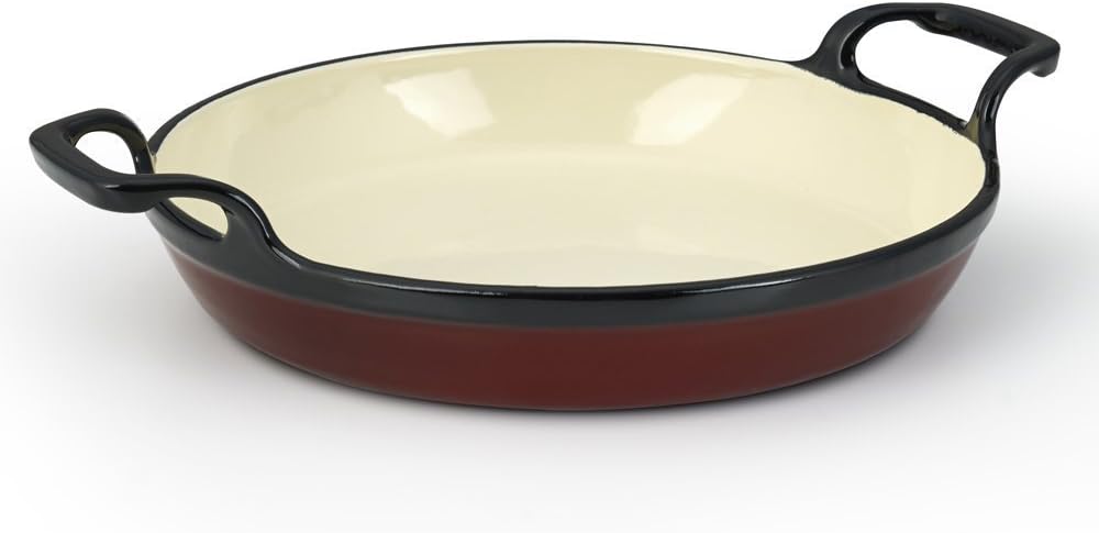 Grenoble 3 Layer Enameled Cast Iron Egg and Omelet Pan with Ceramic Coating, 6.3”, Cherry/Cream