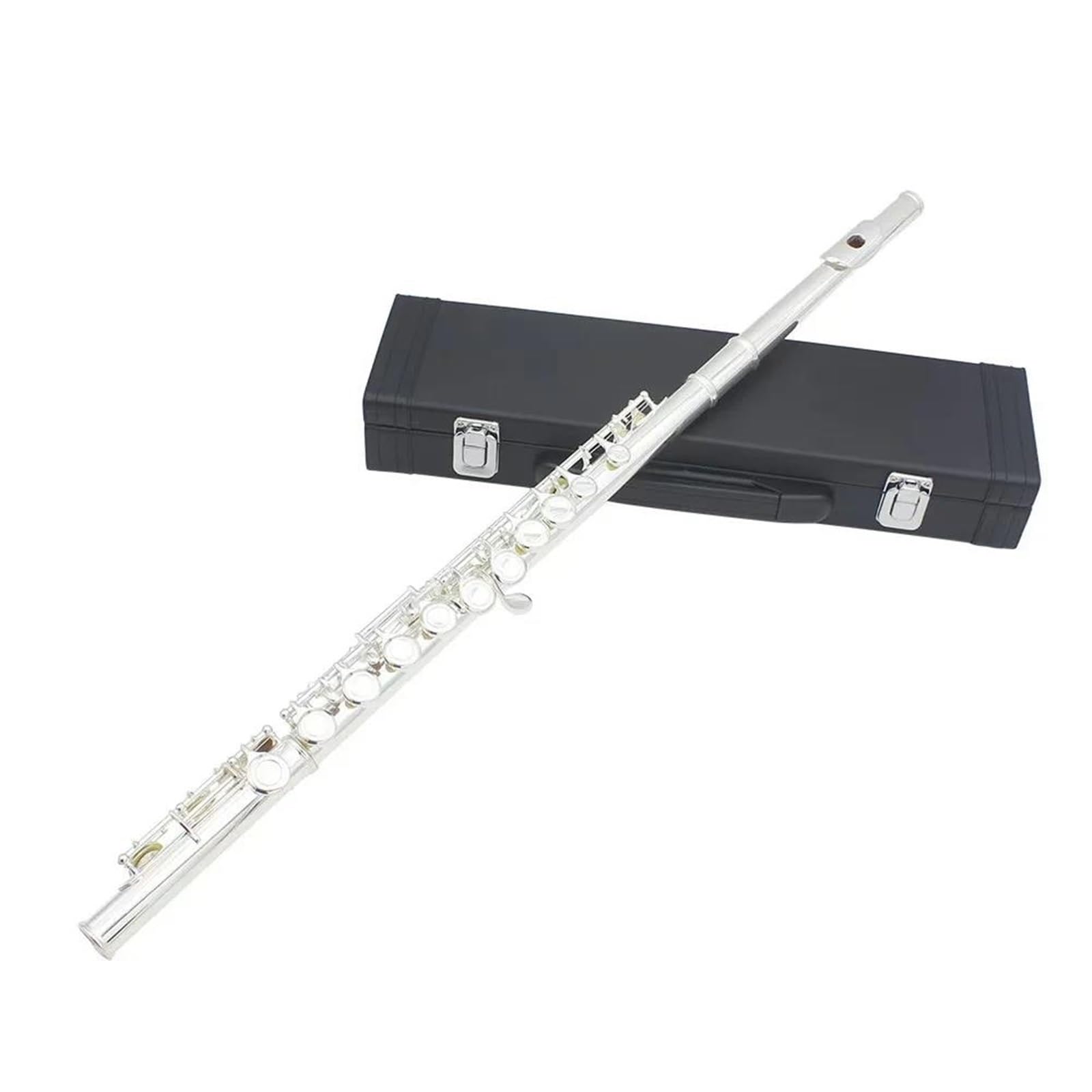 Flauto Flauto traverso aperto regolabile per principianti con 16 fori in Do placcato in nichel con custodia in tessuto(Silver white)