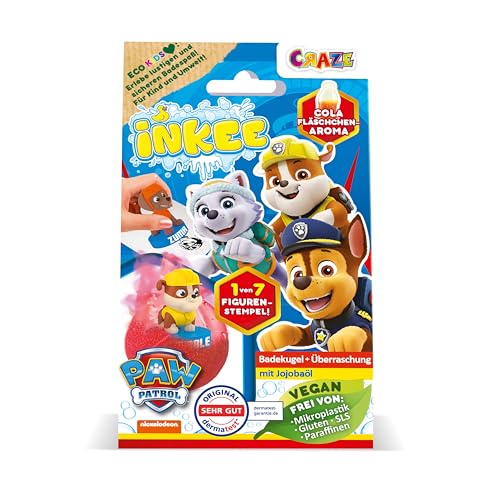 INKEE SURPRISE PAW PATROL Badebombe Kinder mit Überraschung, Badekugel 80g mit Paw Patrol Stempel, Cola-Gummi Duft, Schaum-Effekt