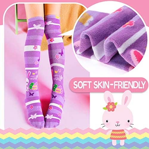 ANTSANG Kids Girls Knee High Socks Long Boot Crazy Silly Fun Gift Cute Tall Animal Socks for Child 6 Pairs Stocking Stuffers Gifts for 10 Year Old Girls Birthday Gifts Ideas (Stripes)