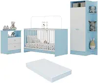 Jogo de Quarto Infantil com Colchão Incluso Trevalla Móveis Pom Pom - Azul/branco