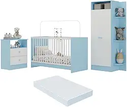 Jogo de Quarto Infantil com Colchão Incluso Trevalla Móveis Pom Pom - Azul/branco