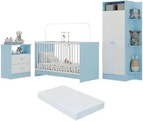 Jogo de Quarto Infantil com Colchão Incluso Trevalla Móveis Pom Pom - Azul/branco