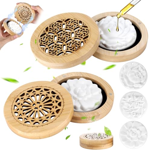 3 Pièces Diffuseur d'Huiles Essentielles en Plâtre, Galet Diffuseur Huile Essentielle, Diffuseur de Parfum avec 2 Boîtes de Senteur pour Chambre, Salle de...