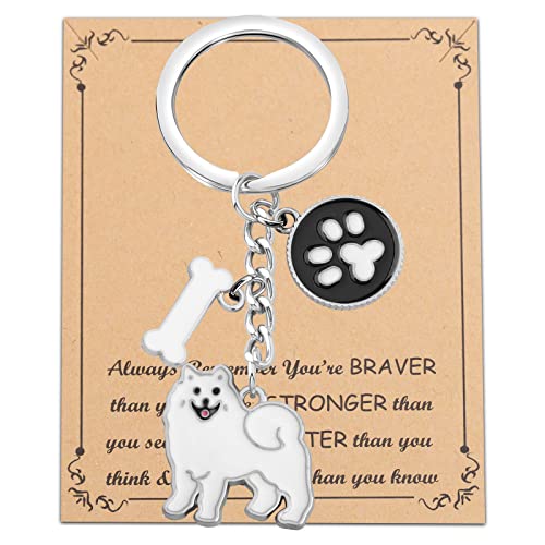 ENSIANTH Porte-clés samoyède, cadeau pour les amoureux des chiens, cadeau de sauvetage pour animaux de compagnie, cadeau commémoratif pour maman, papa, M, Acier inoxydable Cover