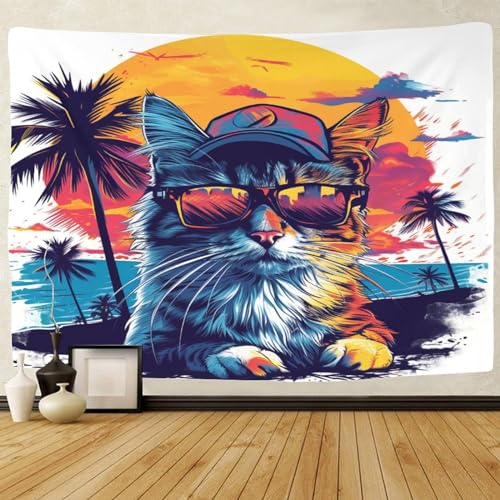 Tapisserie murale chat 3D grand tissu mural de décoration salon et chambre