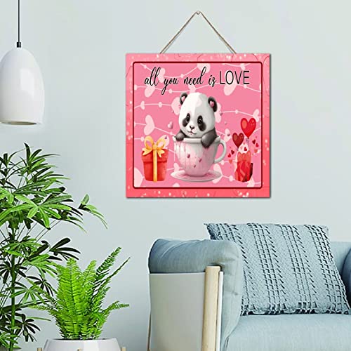 Cadre bois All You Need Is Love décoration murale panda