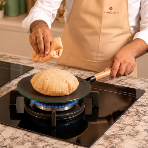 Image of CUMIN CO. Enamel Cast Iron Roti Tawa LITE | 26 cm | 5 Years Warranty | Non Toxic Non Stick Tawa for Roti /Chapati | Chemical Free Coating | No Seasoning Needed | Moringa (Green)