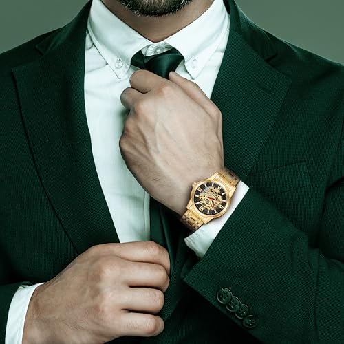 Image of Kenneth Scott Men's Watch, Mechanical Display and Stainless Steel Strap - K22311-GBGB, Gold