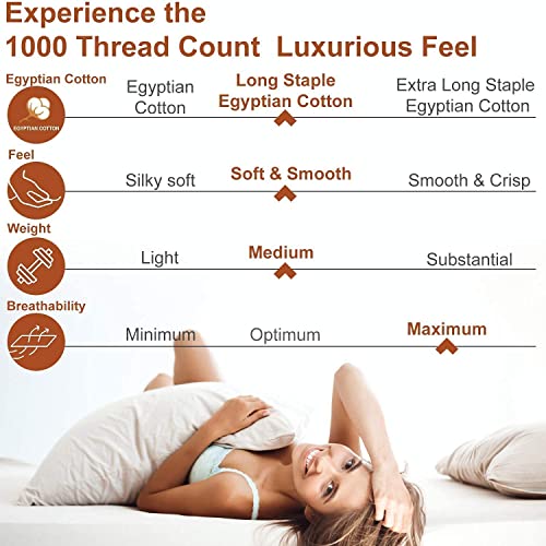 Marina Shades 100% Egyptian Cotton King Size White 4 Piece Sheet Set 1000 Thread Count Super Soft Elastic Breathable Fade Resistant Hotel Quality Luxury Bedding Fits Up To 17 Inch Extra Deep Pocket #TOP5