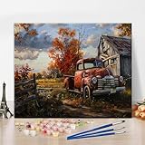 Red Truck Paint by Numbers, Old Barn Paint by Numbers Kit for Adults, Dilapidated Countryside Retro Art DIY Adults Beginners Enthusiasts Art 16x20inch Frameless